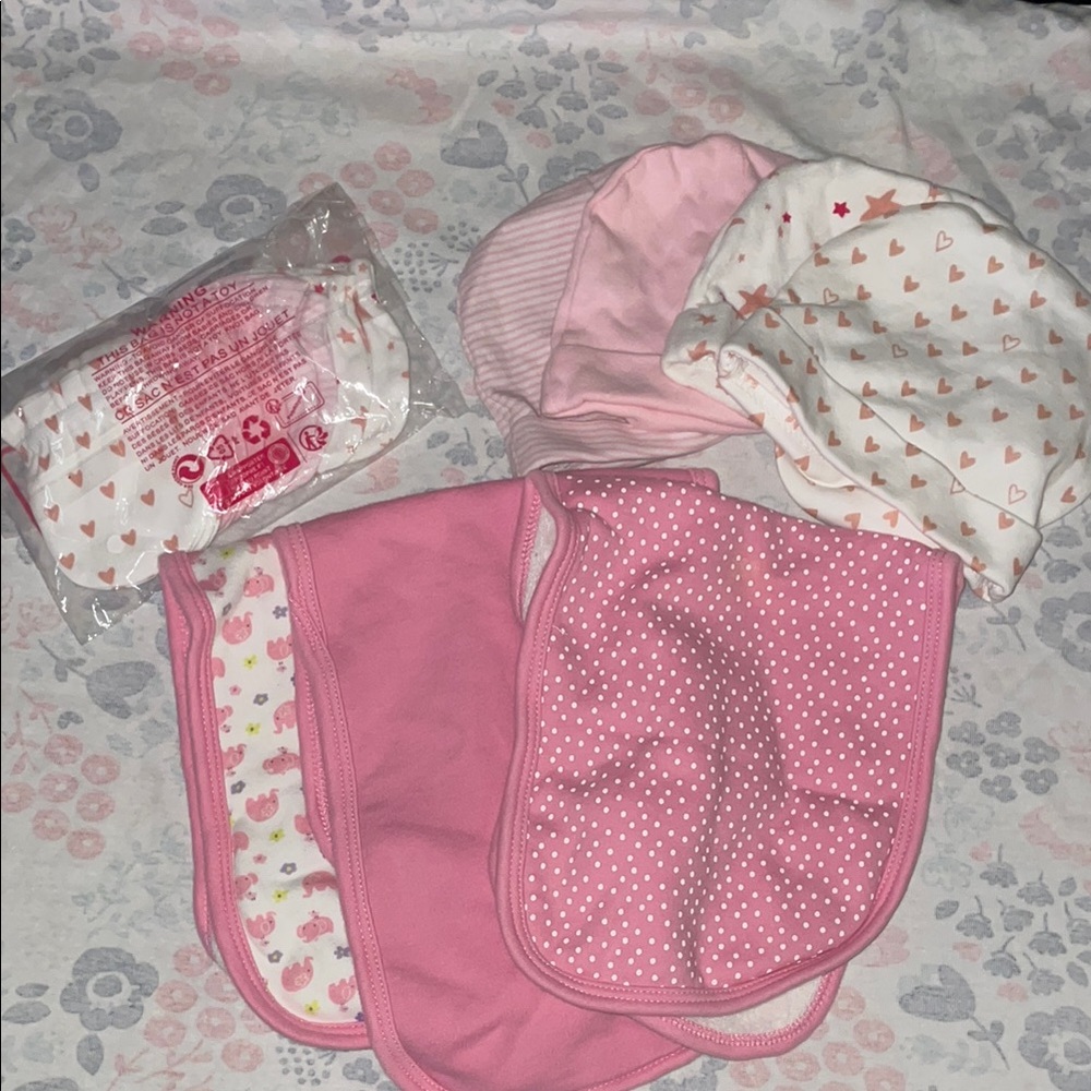 Pink and White Baby Hat and Accessories Set